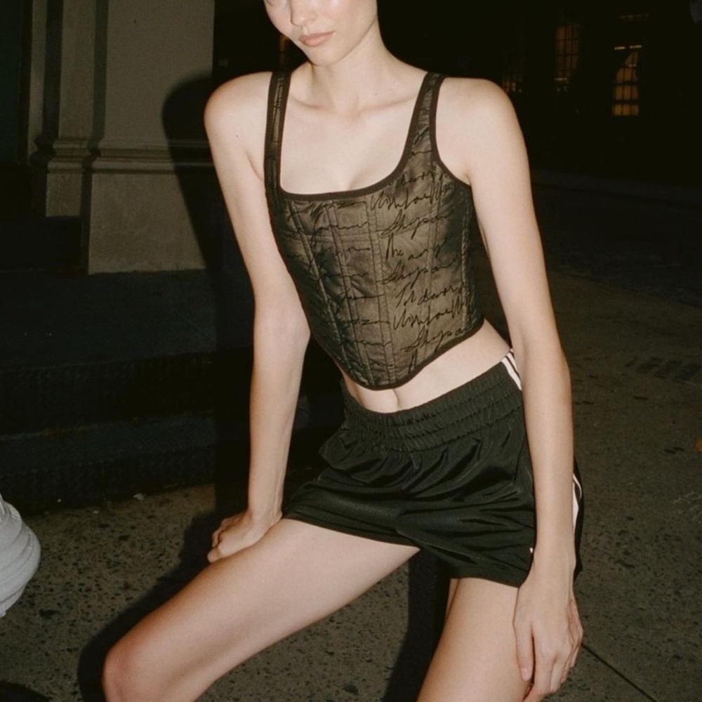 NWT WITH JEAN Alissa black‎ mesh corset bustier cropped top